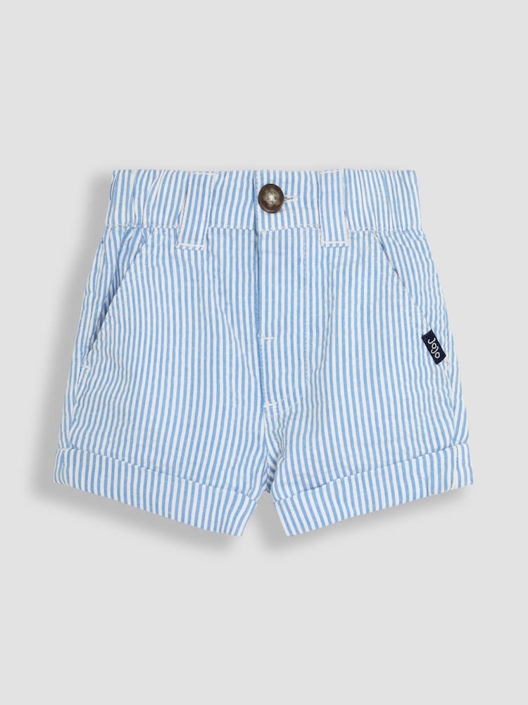 JoJo Maman Bébé Blue Seersucker Stripe Shorts - Image 1 of 3