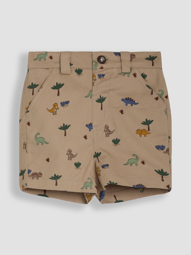 JoJo Maman Bébé Natural Stone Dino Print Twill Chino Short - Image 1 of 3