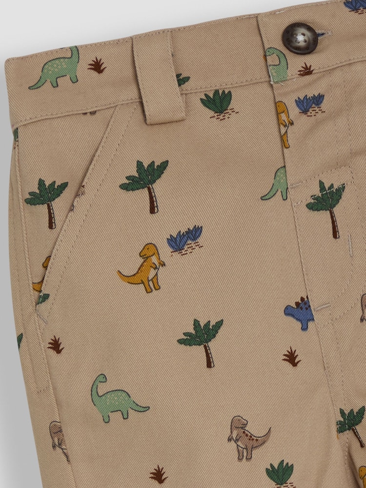 JoJo Maman Bébé Natural Stone Dino Print Twill Chino Short - Image 3 of 3