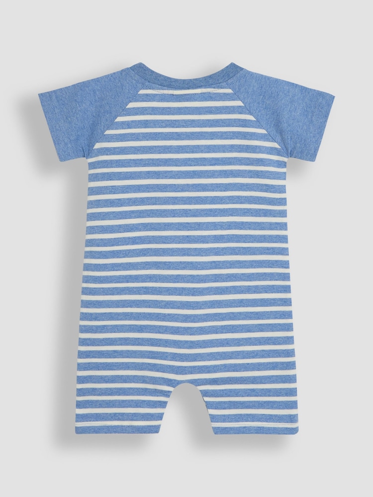 JoJo Maman Bébé Blue Marl Zebra Appliqué Romper - Image 2 of 3