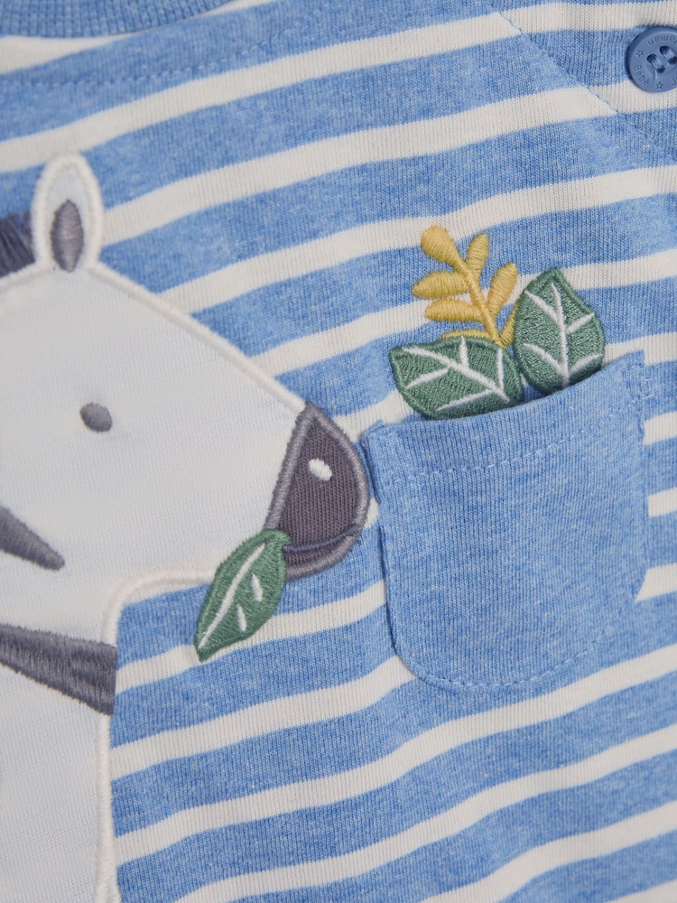 JoJo Maman Bébé Blue Marl Zebra Appliqué Romper - Image 3 of 3