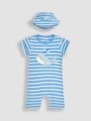 JoJo Maman Bébé Blue 2-Piece Whale Appliqué Towelling Romper Set - Image 1 of 6