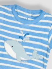JoJo Maman Bébé Blue 2-Piece Whale Appliqué Towelling Romper Set - Image 5 of 6