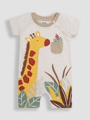 JoJo Maman Bébé Brown Natural Giraffe Dino Scene Romper - Image 1 of 3