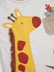 JoJo Maman Bébé Brown Natural Giraffe Dino Scene Romper - Image 3 of 3