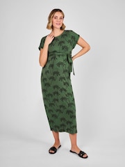 JoJo Maman Bébé Green Palm Midi Maternity T-Shirt Dress - Image 1 of 4