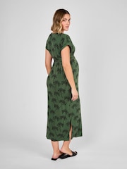 JoJo Maman Bébé Green Palm Midi Maternity T-Shirt Dress - Image 2 of 4