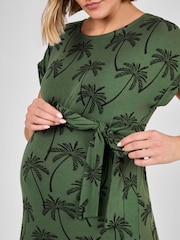 JoJo Maman Bébé Green Palm Midi Maternity T-Shirt Dress - Image 4 of 4
