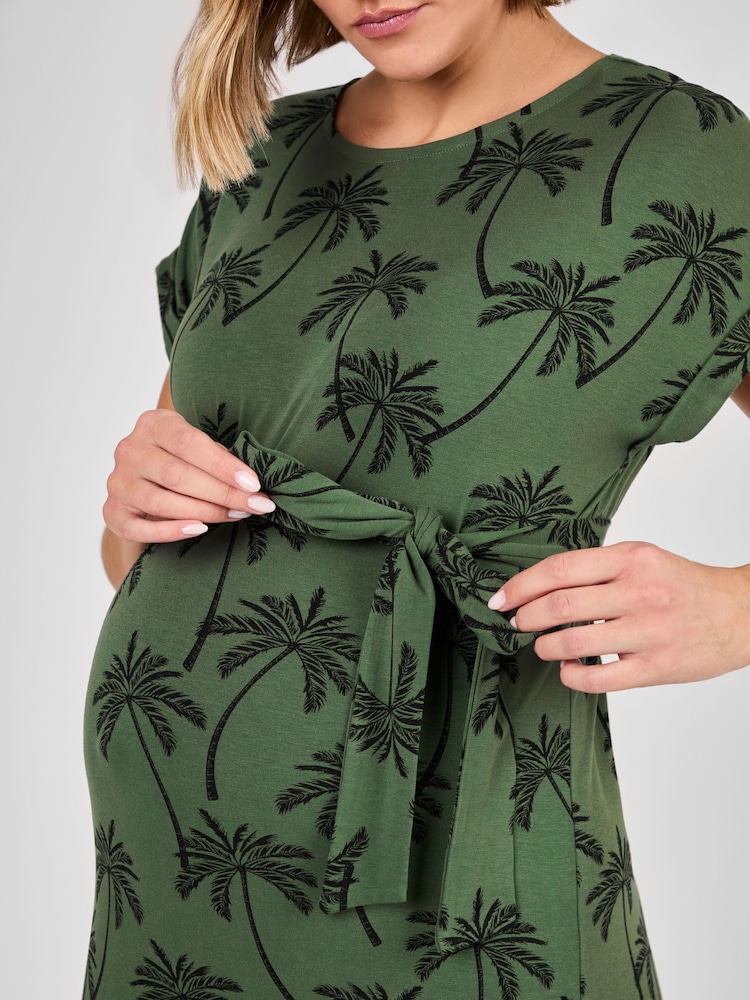 JoJo Maman Bébé Green Palm Midi Maternity T-Shirt Dress - Image 4 of 4