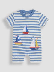 JoJo Maman Bébé Blue Boat Dino Scene Romper - Image 1 of 3