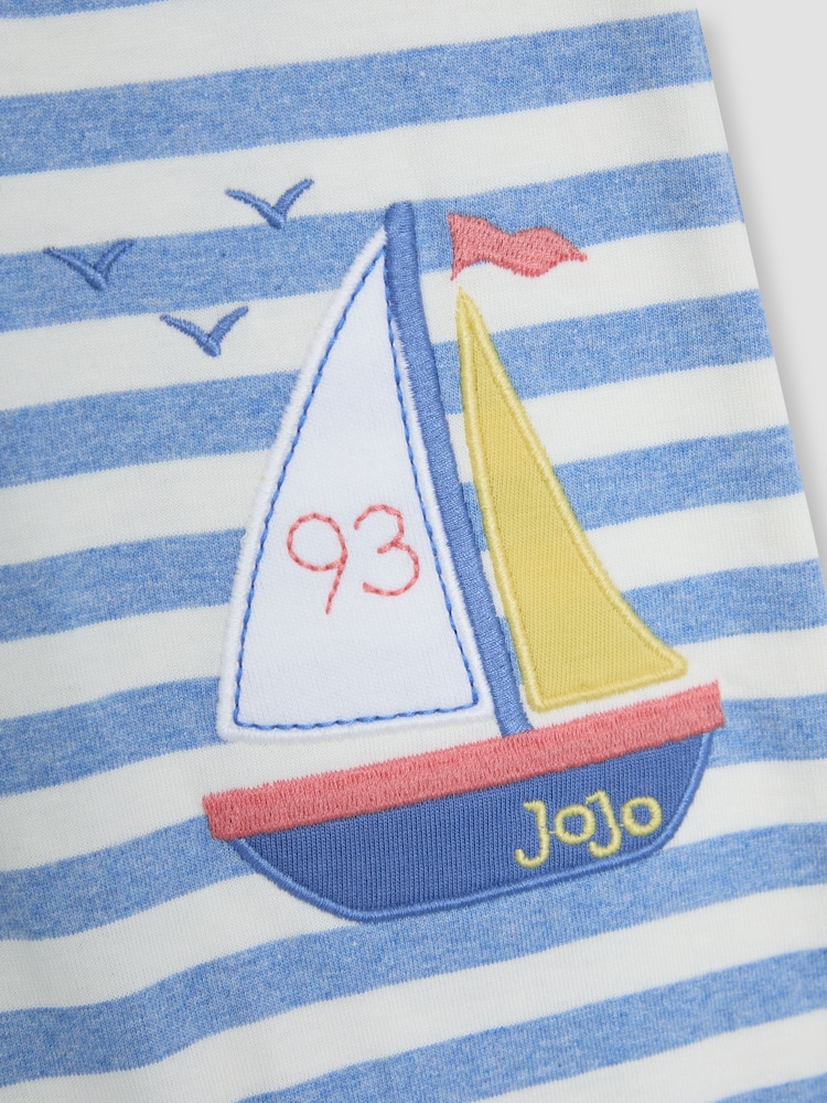 JoJo Maman Bébé Blue Boat Dino Scene Romper - Image 3 of 3