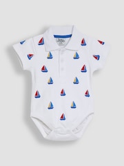 JoJo Maman Bébé White Boat Embroidered Polo Shirt Bodysuit - Image 1 of 3
