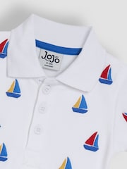 JoJo Maman Bébé White Boat Embroidered Polo Shirt Bodysuit - Image 3 of 3