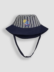 JoJo Maman Bébé Navy Blue Boat 2-Piece Appliqué Romper & Hat Set - Image 4 of 5