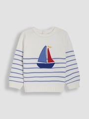 JoJo Maman Bébé Cream Crochet Sailboat 100% Cotton Jumper - Image 2 of 4