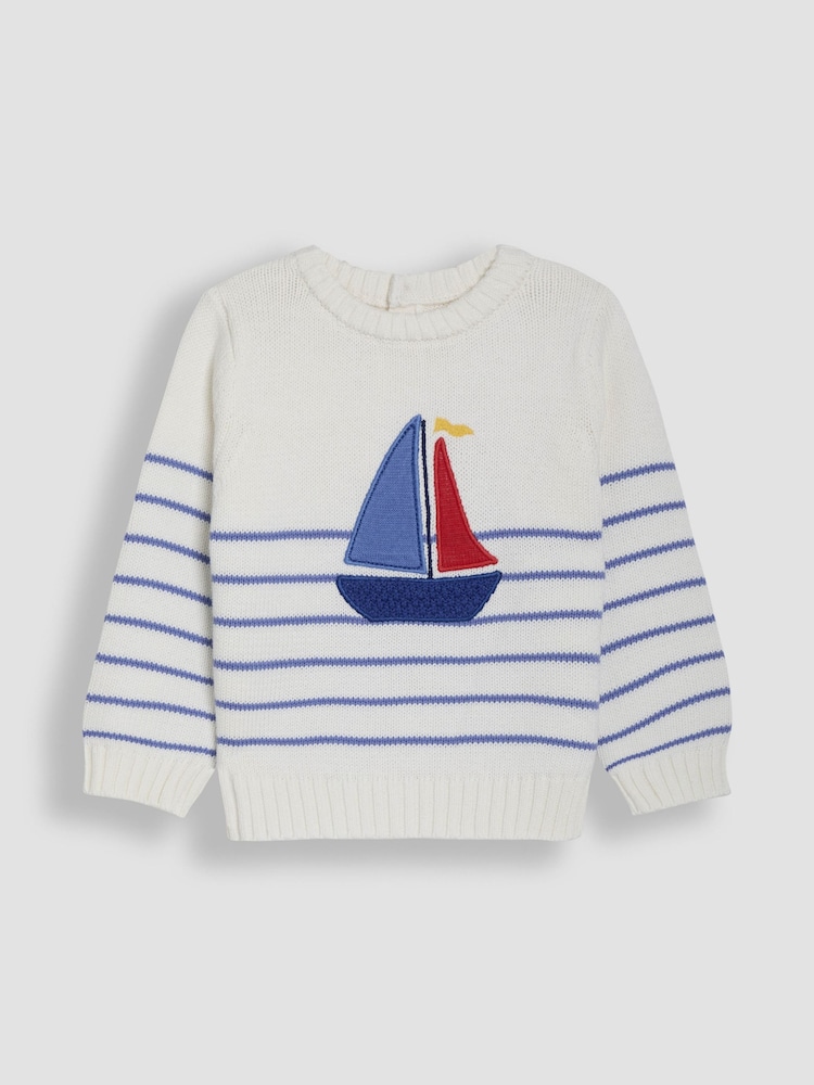 JoJo Maman Bébé Cream Crochet Sailboat 100% Cotton Jumper - Image 2 of 4