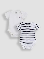 JoJo Maman Bébé White 2-Pack Sailboat Stripe & Plain Bodysuits - Image 1 of 5
