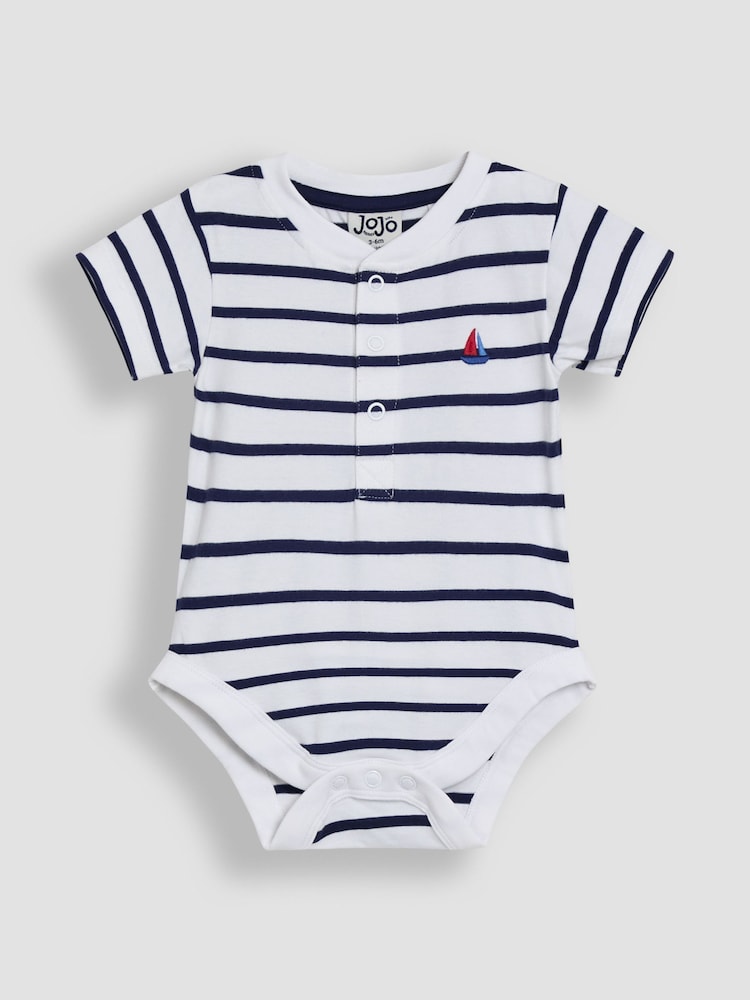 JoJo Maman Bébé White 2-Pack Sailboat Stripe & Plain Bodysuits - Image 2 of 5