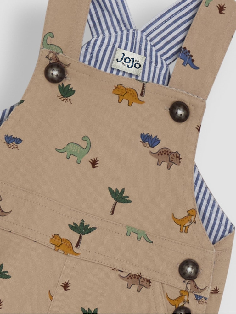 JoJo Maman Bébé Stone Dino Printed Twill Dungarees - Image 3 of 3 JoJo Maman Bébé Stone Dino Printed Twill Dungarees - Image 3 of 3