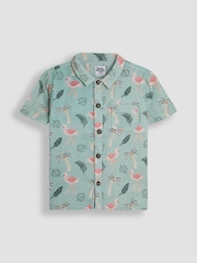JoJo Maman Bébé Khaki Green Flamingos Cheesecloth Shirt - Image 1 of 3