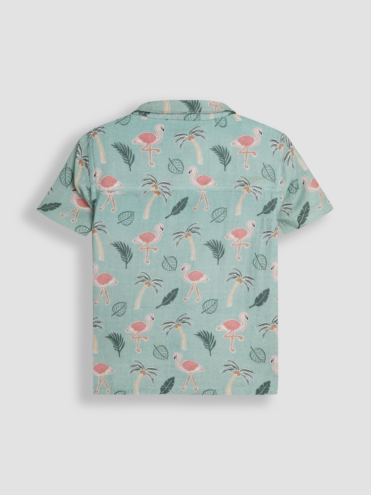JoJo Maman Bébé Khaki Green Flamingos Cheesecloth Shirt - Image 2 of 3