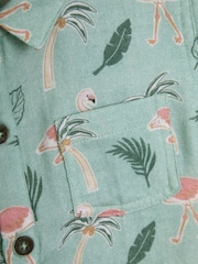 JoJo Maman Bébé Khaki Green Flamingos Cheesecloth Shirt - Image 3 of 3