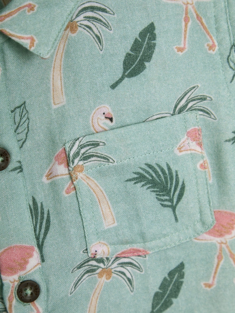 JoJo Maman Bébé Khaki Green Flamingos Cheesecloth Shirt - Image 3 of 3
