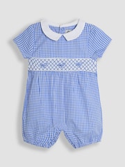 JoJo Maman Bébé Blue Stripe Whale Embroidered Smock Romper - Image 1 of 3