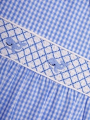 JoJo Maman Bébé Blue Stripe Whale Embroidered Smock Romper - Image 3 of 3
