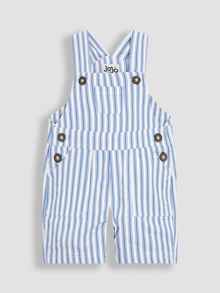 JoJo Maman Bébé Blue Striped 100% Cotton Dungarees - Image 1 of 3