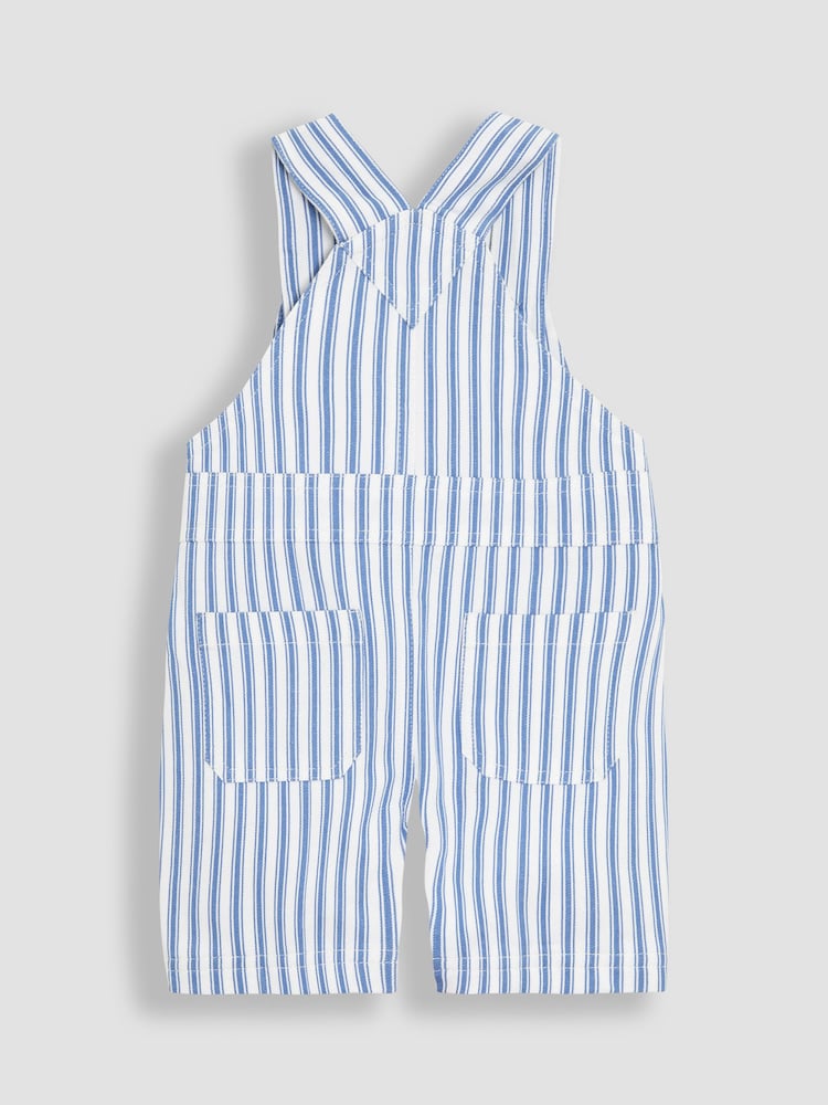 JoJo Maman Bébé Blue Striped 100% Cotton Dungarees - Image 2 of 3