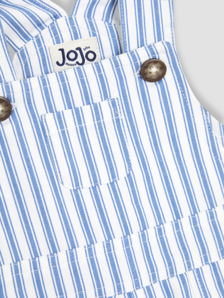 JoJo Maman Bébé Blue Striped 100% Cotton Dungarees - Image 3 of 3