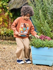 JoJo Maman Bébé Brown Dino 100% Cotton Appliqué Sweatshirt - Image 1 of 6