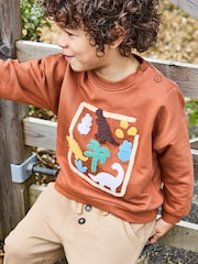 JoJo Maman Bébé Brown Dino 100% Cotton Appliqué Sweatshirt - Image 3 of 6