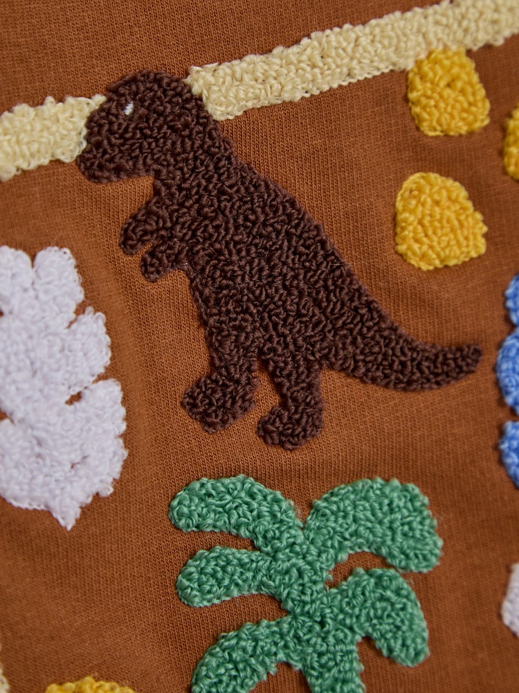 JoJo Maman Bébé Brown Dino 100% Cotton Appliqué Sweatshirt - Image 6 of 6