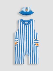 JoJo Maman Bébé Sky Blue Crab 2-Piece Crab Appliqué Romper & Hat Set - Image 1 of 6
