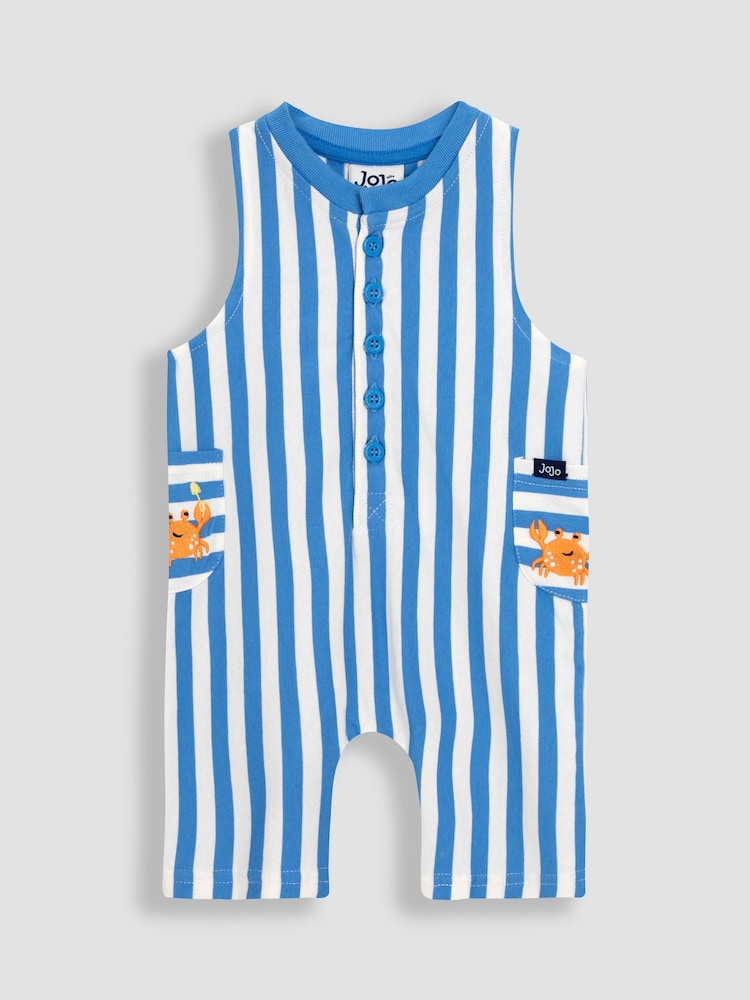 JoJo Maman Bébé Sky Blue Crab 2-Piece Crab Appliqué Romper & Hat Set - Image 2 of 6