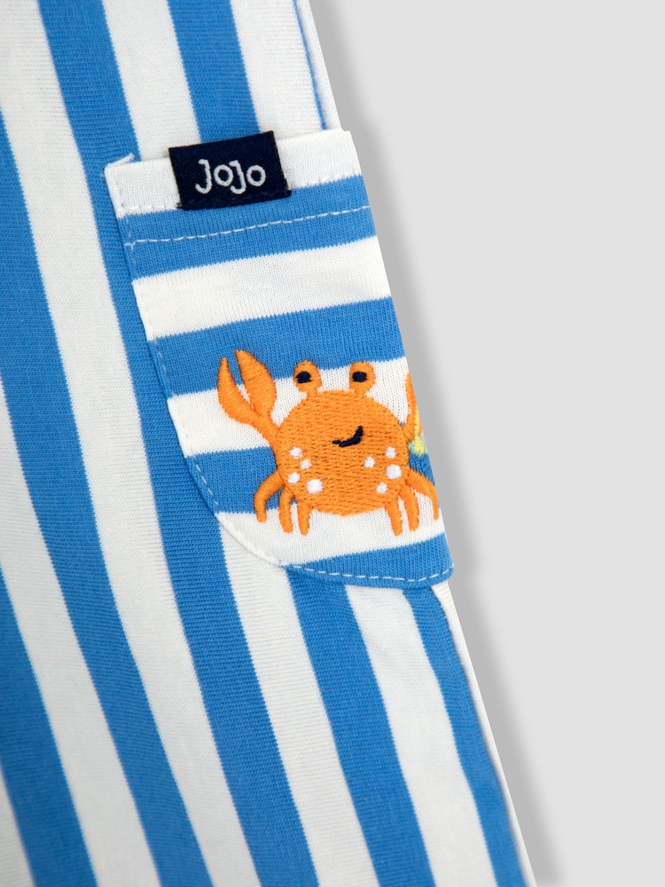 JoJo Maman Bébé Sky Blue Crab 2-Piece Crab Appliqué Romper & Hat Set - Image 6 of 6