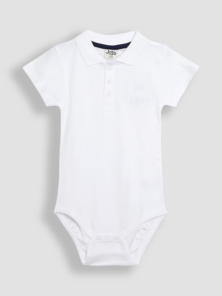 JoJo Maman Bébé White 2-Pack Plain Polo Shirt Bodysuits - Image 2 of 5