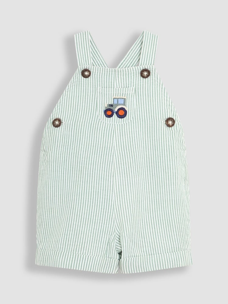 JoJo Maman Bébé Sage Green Tractor Pocket Seersucker Dungarees - Image 1 of 3