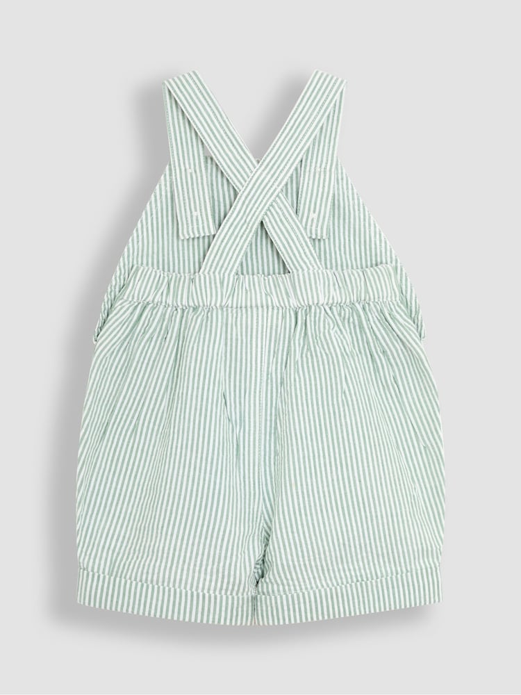 JoJo Maman Bébé Sage Green Tractor Pocket Seersucker Dungarees - Image 2 of 3
