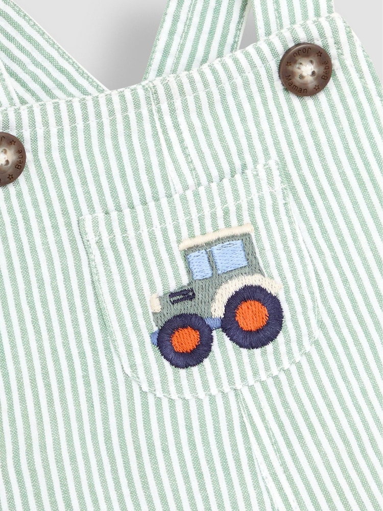JoJo Maman Bébé Sage Green Tractor Pocket Seersucker Dungarees - Image 3 of 3
