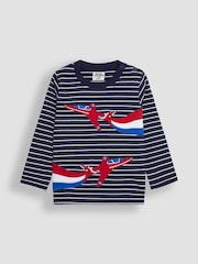 JoJo Maman Bébé Navy Ecru Stripe Arrows Appliqué 100% Cotton Top - Image 1 of 3