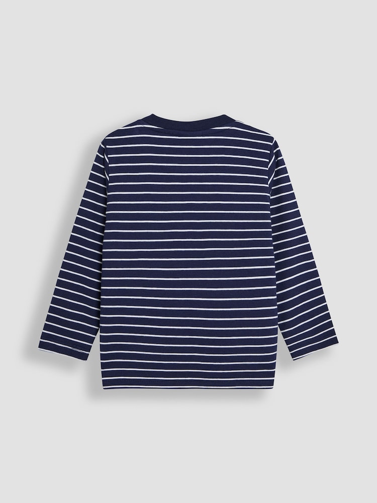 JoJo Maman Bébé Navy Ecru Stripe Arrows Appliqué 100% Cotton Top - Image 2 of 3
