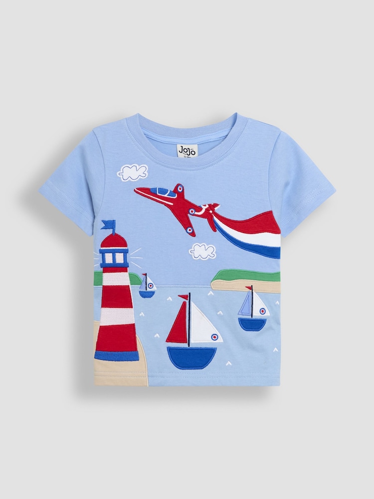 JoJo Maman Bébé Blue Arrows Appliqué Scene T-Shirt - Image 1 of 3