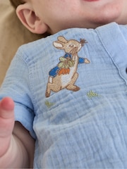JoJo Maman Bébé Blue Peter Rabbit™ Cheesecloth Button Front 100% Cotton Romper - Image 3 of 6