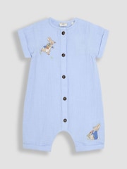 JoJo Maman Bébé Blue Peter Rabbit™ Cheesecloth Button Front 100% Cotton Romper - Image 4 of 6