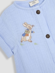 JoJo Maman Bébé Blue Peter Rabbit™ Cheesecloth Button Front 100% Cotton Romper - Image 6 of 6