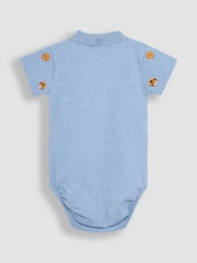 JoJo Maman Bébé Blue Lion & Tiger Embroidered Polo Shirt Bodysuit - Image 2 of 3