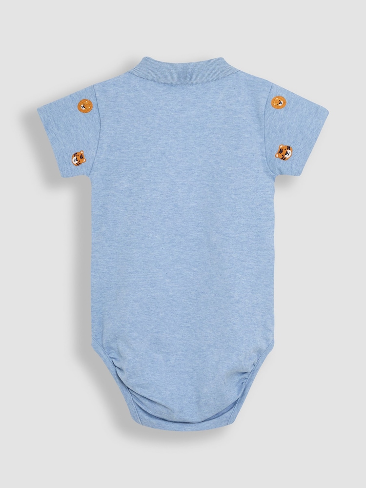 JoJo Maman Bébé Blue Lion & Tiger Embroidered Polo Shirt Bodysuit - Image 2 of 3